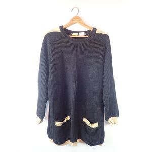 Oui Designer Collection Vintage Sweater Black 80s Gold Accents Small Oversized